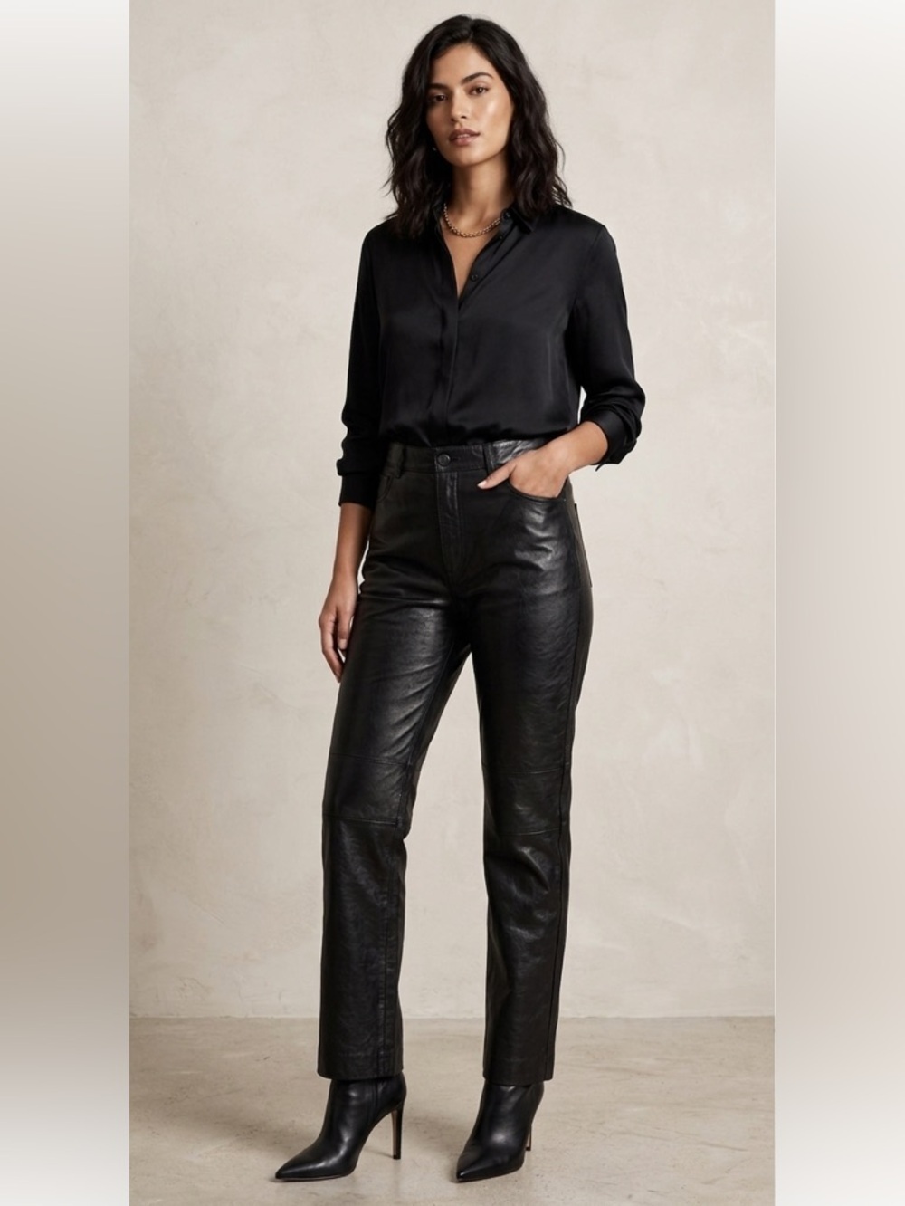 Sexy high waisted Black Lambskin Leather lined Pants VINTAGE Small SIZE 10